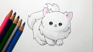 How To Draw A Cute Cartoon Cat Drawing A Fluffy Kitten Cartoon Cat Drawing Kitten Drawing Cartoon Drawings