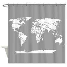 World Map Shower Curtain Travel Theme Minimalist Grey And White Home Decor Bathroom Maps U Shower Curtain Decor Travel Themed Room Bathroom Themes