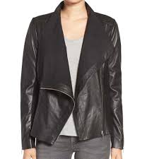 Drape Front Raw Edge Leather Jacket Women Black Leather Jacket Celebrities Leather Jacket Best Leather Jackets Leather Jacket
