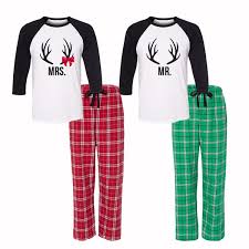 Black And White Christmas Pajamas Mr And Mrs Antler Christmas Pajamas Couple Pajamas Pajama Set Matching Christmas Pajamas