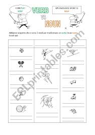 Learn to easily identify a noun vs. Sports Noun Verb Esl Worksheet By Aunt Grace