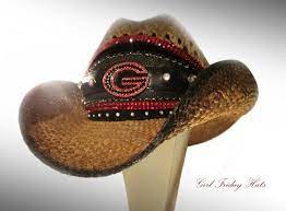 Cowgirl Cowboy Hat Ga Bulldogs Collegiate University Embellished Georgia Football Christmas Gift Cowboy Hats Black Bling Cowboy