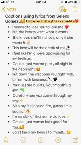 Captions Using Selena Gomez S Lyrical Instagram Caption Lyrics Witty Instagram Captions Instagram Captions For Selfies