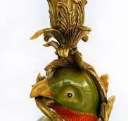 Vintage Bronze gemalt Porzellan exotischen Vogel Kerzenhalter, Paar