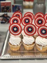 Super Hero Captain America Shield Red White And Blue Cupcake Toppers Set Of 12 Centerp Captain America Cake Captain America Cupcakes Captain America Birthday