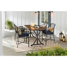 Hampton Bay Bedford Farmhouse 5 Piece Steel Rectangle Balcony Height Outdoor Patio Dining Set With Blue Cushions Fm 18168 The Home Depot In 2020 Patio Dining Set Patio Outdoor Patio