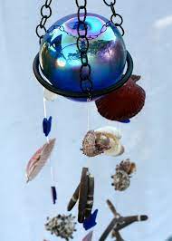 Peacock Blue Hand Blown Glass Ball Wind Chime Suncatcher By Coastalconcepts 45 00 Wind Chimes Glass Blowing Hand Blown Glass