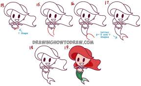 How To Draw Cute Baby Kawaii Chibi Ariel From Disney S The Little Mermaid How To Draw Step By Step Drawing Tutorials Easy Mermaid Drawing Mermaid Drawings Easy Drawings