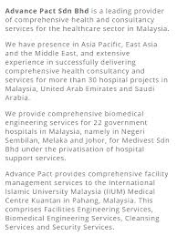 Advance pact sdn bhd has not provided any information. On Twitter Selain Institusi Awam Syarikat Seperti Advance Pact Sdn Bhd Juga Mendapat Anugerah Esqr Pada Tahun 2015 Menurut Website Advance Pact Syarikat Tersebut Memberi Perkhidmatan Biomedical Engineering Di 22 Hospital