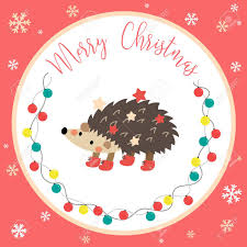 Shop unique cards for birthdays, anniversaries, congratulations, and more. Cute Happy Hedgehog Merry Christmas Card Design With Color Light Bulbs Garland On Red Background Season S Greetings Illustration Royalty Free Cliparts Vectors And Stock Illustration Image 66849194