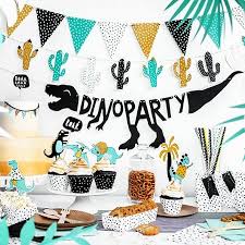 Printed napkins, plates and cups perfectly match the balloons, birthday banner, confetti and unique birthday invitations. Dinosaur Party I Dinosaur Themed Party Supplies Decorations I Uk