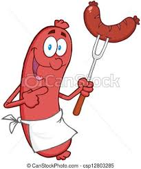 Vector Happy Sausage With Sausage On Fork Stock Illustration Royalty Free Illustrations Stock Clip Art Icon Stock Cartoon Royalty Free Clipart Clip Art