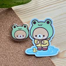 Frog Bear Acrylic Pin: Kawaii Animal Collectible With Black Heart Clutch -  Etsy Israel