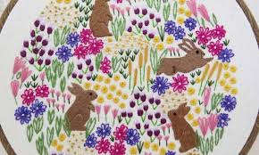 Hand embroidery, machine embroidery, and applique. Wildflowers And Rabbits Hand Embroidery Pattern Stitchdoodles