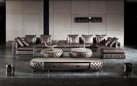 Chevron tile on plinth base. Leather Sofa High End Leather Sofa