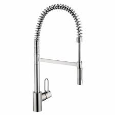 Try removing the hand sprayer and checking the filter screen at the end of the hose. Hansgrohe 04700805 Steel Optik Talis Loop 1 75 Gpm Pre Rinse Kitchen Faucet Semi Pro Spout With Magnetic Docking Toggle Spray Diverter Limited Lifetime Warranty Faucetdirect Com
