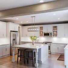The sunny yellow cabinets make this small kitchen feel brighter. Ekena Millwork 10 In X 10 In X 10 Ft 3 Sided U Beam Knotty Pine White Washed Faux Wood Ceiling Beam Bmkp3c0100x100x120wh The Home Depot
