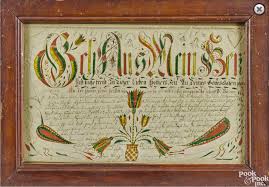 Pook Pook 4 23 16 Lot 405 Estimate 1 500 2 500 Sold For 2 640 Description Southeastern Pennsylvania Ink And W Illuminated Letters Folk Art Folk