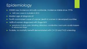 The risk of being diagnosed before age 85 is 1 in 85. Ovarian Cancer Online Presentation