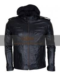 Tna Aj Style Hooded Black Leather Jacket Sale In Uk Special Discount Offer Mens Black Leather Leather Jacket With Hood Leather Jacket