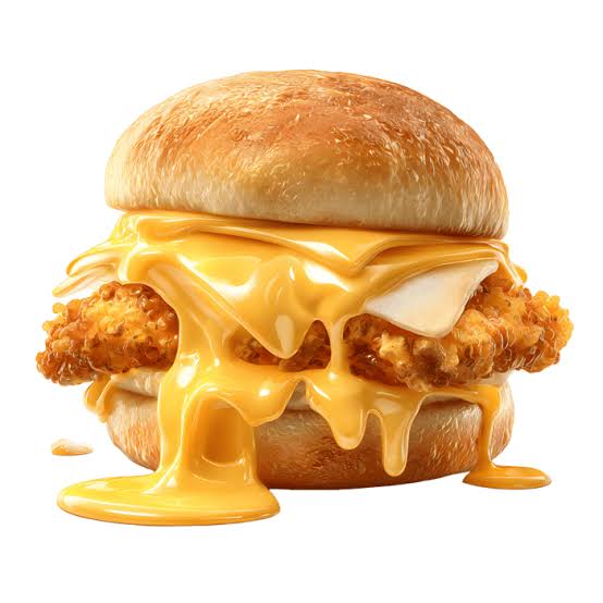 Crispy Chicken Burger with Melted Cheese and Golden Bun 70398038 PNG