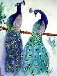 Painting Simple Bird Sitting On A Tree Drawing Peacocks I By Paula Steffensen Peacock Art Watercolor Peacock Bird Art