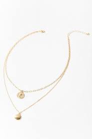 Forever21 Layered Charm Necklace A High Polish Layered Rolo Chain Necklace Featuring Coin And Disc Charms With A Lobster Charm Necklace Necklace Disc Charm