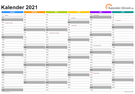 Der kalender enthält die wichtigsten feiertage sowie die angabe der jeweiligen. Kalender 2021 Zum Ausdrucken Kostenlos