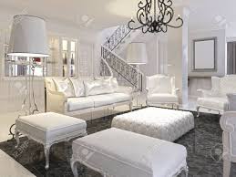 White furniture can look amazing in a living room. Luxury White Living Room With White Furniture And Black Marble Stock Photo Picture And Royalty Free Image Image 66516357