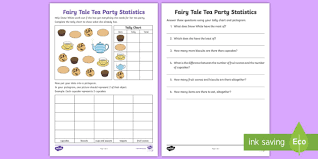 ks1 fairy tale tea party statistics worksheet worksheet