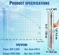 Vevor Deep Well Submersible Pump 3HP 37 GPM 640 Ft Head Lift New External  Control Box