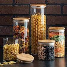 Make your own flour and sugar canisters using chalkboard labels and large wide mouth glass containers. Canister Set Of 5 Glass Kitchen Canisters With Airtight Bamboo Lid Glass Storage Jars For Kitchen Bathroom And Pantry Organization Ideal For Flour Sugar Coffee Candy Snack And More Buy Online At