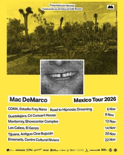 Buenas noticias para los fans: Mac DeMarco confirmó su Mexico Tour 2026, con fechas en CDMX, Guadalajara, Monterrey, Los Cabos, Tijuana y Ensenada durante noviembre. ✨ El arranque será el 6 de