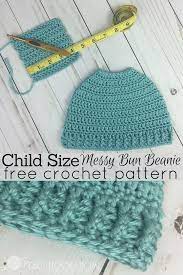 Child Size Messy Bun Beanie Crochet Pattern Messy Bun Beanie Crochet Pattern Messy Bun Hat Crochet Pattern Beanie Crochet Pattern