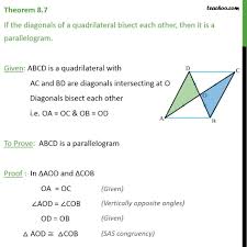 Show that a pair of opposite sides are congruent and parallel 4. Theorem 8 7 If Diagonals Bisect Each Other Then It Is Parallelogram