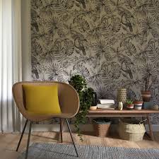 Comment habiller un mur avec de la décoration murale ? Papier Peint Intisse Jungle Leaf Coloris Lin Papier Peint Papier Peint Bambou Papier Peint Intisse