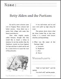 Betty Alden And The Puritans Workbook Student Handouts Puritan History For Kids Social Studies