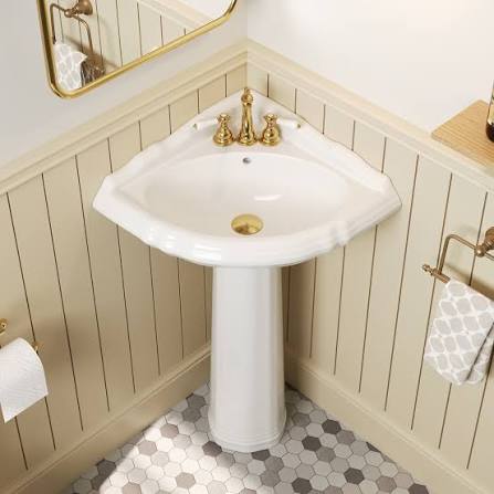 DeerValley DV-1P528 Dynasty 26.77"L Triangle Pedestal Bathroom Sink, Overflow Hole – DeerValley Bath