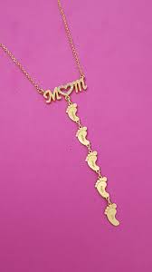 Personalized 18k Gold Plating Swarovski Inlay Mom Necklace With Baby Feet Solo Mio Italian Jewelry Mom Necklace Star Charm Necklace Gold Jewelry Fashion