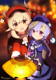 In art street, the comment of rose_4r0 is cutest two from genshin impact game. Artstation Klee Qiqi Chin Chongcha