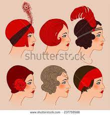 Flapper Girl Set Of Classic 1920 S Hairstyles And Hats Vector Illustration Stock Vector Art Deco Illustration Flapper Girl Trendy Art
