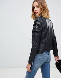 Barney S Originals Barney S Originals Leather Biker Jacket With Shoulder Detail Biker Jacket Jackets Leather Biker Jacket