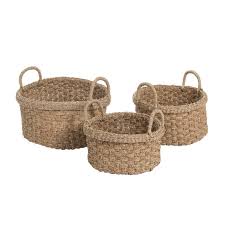 Paniers tressés en jacinthe d'eau. Set De 3 Panier Anse Rond Tresse Zoster Naturel