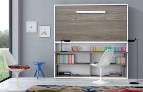 lit escamotable 90x180 cm avec bureau et etageres laura structure blanche facade blanc sans matelas lestendances fr lit escamotable meuble lit decoration maison