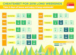 Calendar Cheatsheet 9 Long Weekends In Singapore In 2018 With 5 Days Of Leave Calendar Calendar 2020 Blank Calendar Template