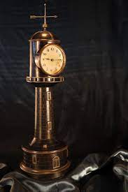Brass patinated bronze painted gold dial diameter: French Industrial Series Novelty Lighthouse Clock C1900 Vavasseur Antiques