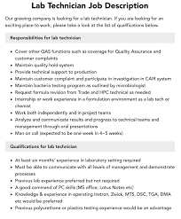 Lab Technician Job Description | Velvet Jobs