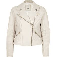 River Island Cream Quilted Leather Biker Jacket 240 Liked On Polyvore Featuring Outerwear Jackets Coa Colorful Leather Jacket Winter Coats Women Jackets
