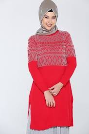 Yuvarlak Yaka Simli Tunik Tunik Sik Kirmizi