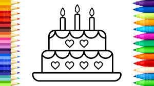 How To Draw Birthday Cake For Kids Learn Colors With Cake And Candles Cake Drawing Drawing For Kids Birthday Cake Kids